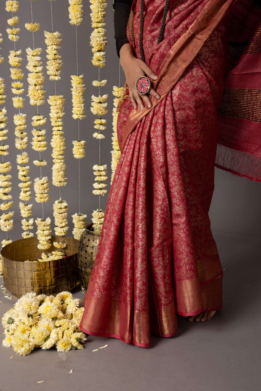 'DIWAN-E-KHAAS: RED' Hand block printed Tussar silk