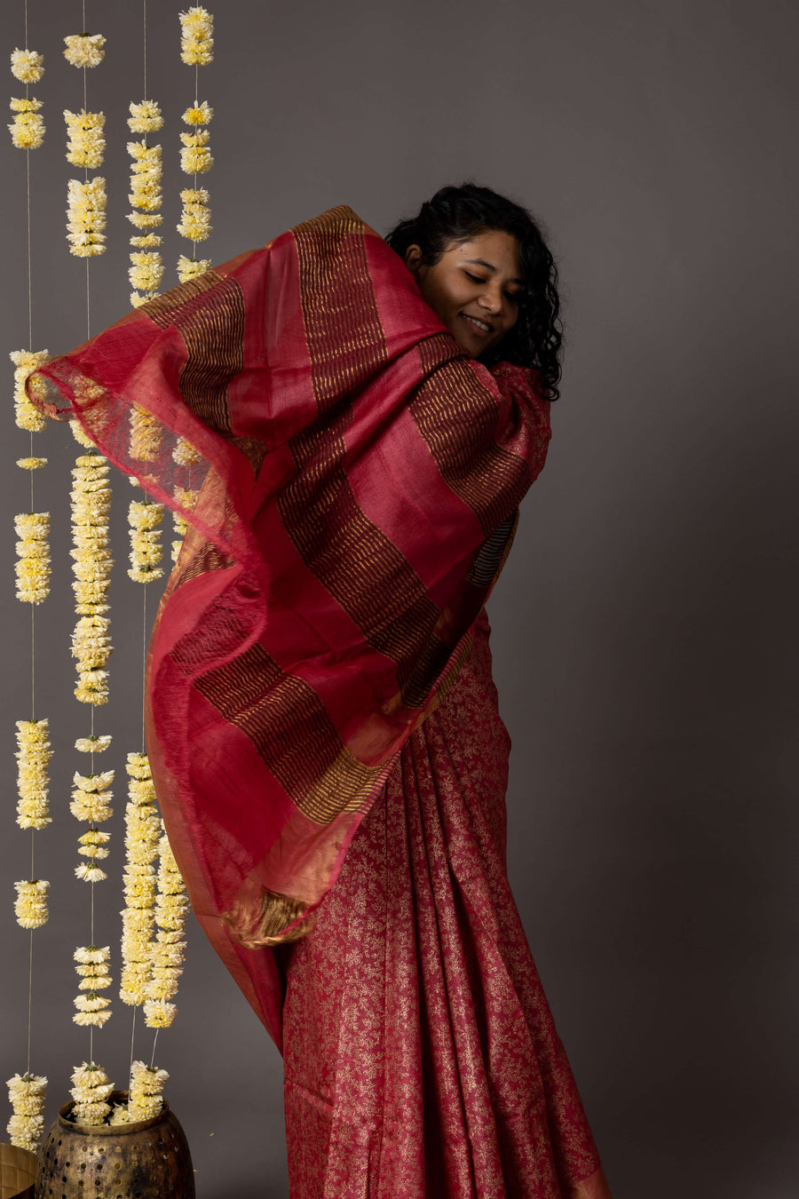 'DIWAN-E-KHAAS: RED' Hand block printed Tussar silk