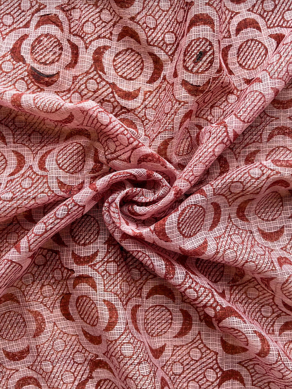 "Mridu-Khat" Hand Block Printed Handwoven Silk Cotton Kota Doria Fabric