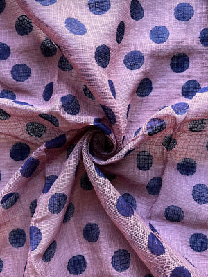 "Nila-Padma" Hand Block Printed Handwoven Silk Cotton Kota Doria Fabric