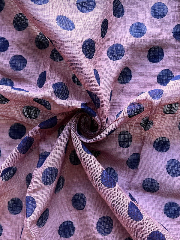 "Nila-Padma" Hand Block Printed Handwoven Silk Cotton Kota Doria Fabric