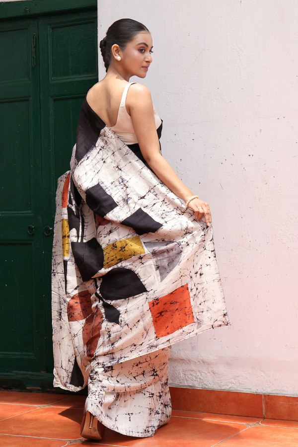 'MONDRIAN' Batik on Handwoven Mulberry silk