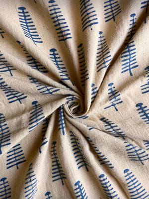 "Taru" Handwoven Indigo Pine-Forest Motif Kala Cotton Fabric