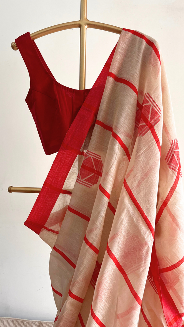 'SHREE: Ivory' Handwoven Silk-Cotton Jamdani Saree