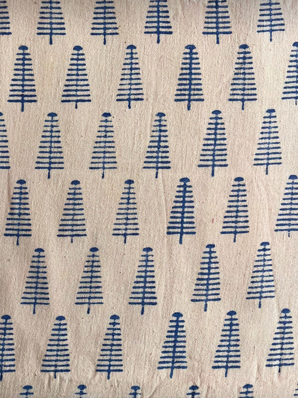 "Taru" Handwoven Indigo Pine-Forest Motif Kala Cotton Fabric