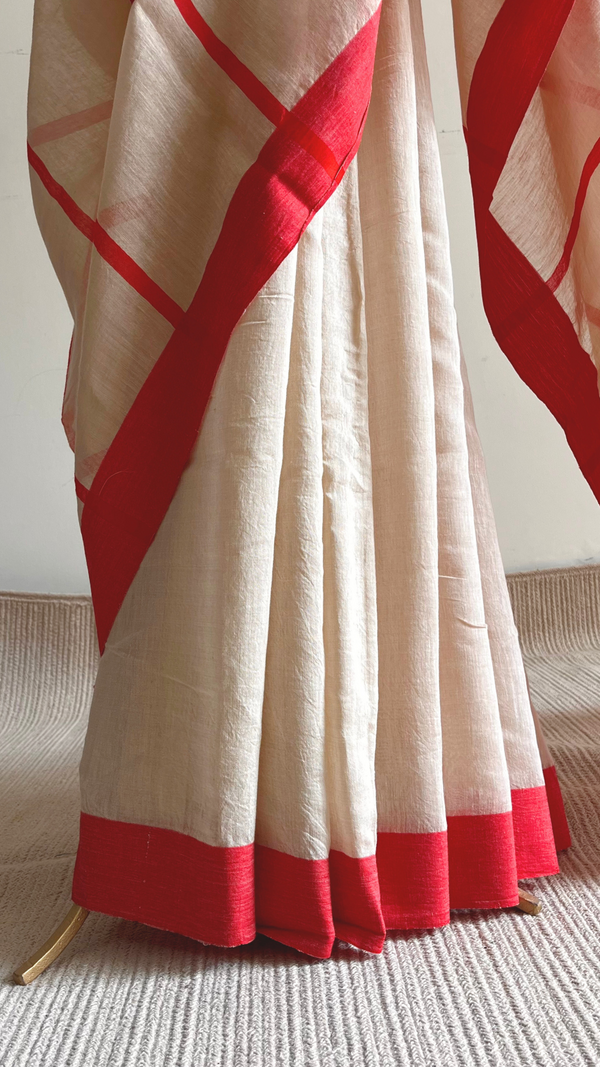 'SHREE: Ivory' Handwoven Silk-Cotton Jamdani Saree