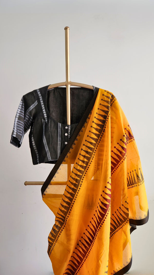 'MAHIRA: Yellow' Hand block printed Begumpuri