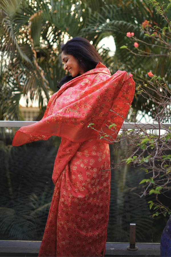 Hoo Nodi | KANAGALE: Rust Silk Saree