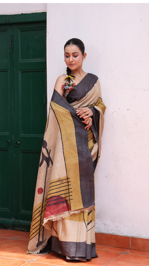 'AARIV' Pen Kalamkari Tussar Silk Saree