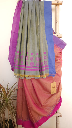 'LAHARI' Hand block printed on Handwoven Cotton