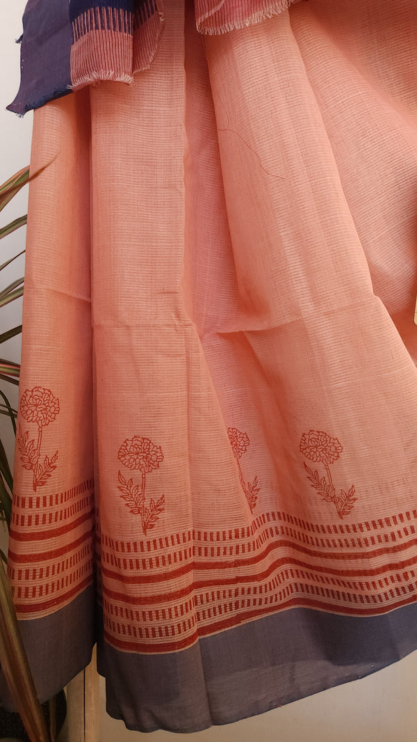 'GULABARI' Hand block printed on Handwoven Cotton