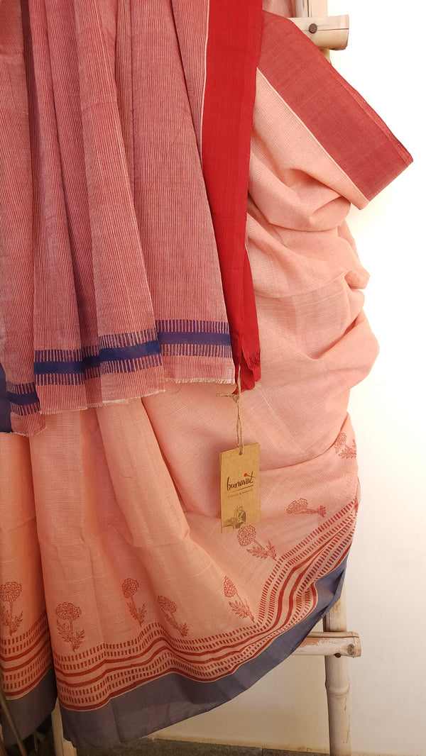 'GULABARI' Hand block printed on Handwoven Cotton