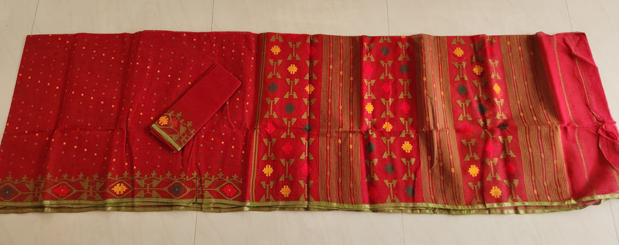 'RED MUSINGS' Handwoven Dhakai Jamdani