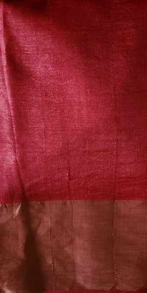'ARAM BAGH: RED' Hand block printed Tussar silk