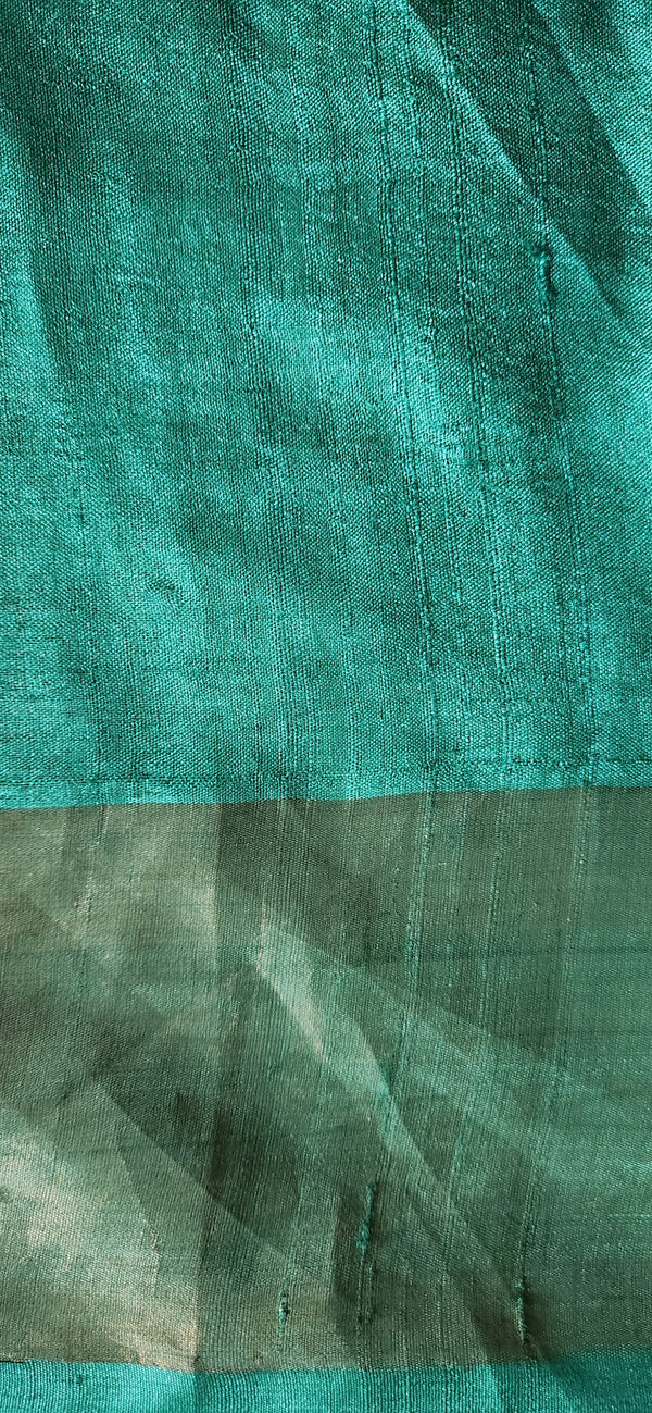 'GOL GUMBAZ: GREEN' Hand block printed Tussar silk