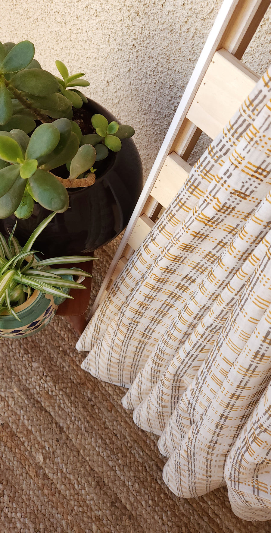'CHECK IT OUT: Grey & Mustard' Hand block printed cotton