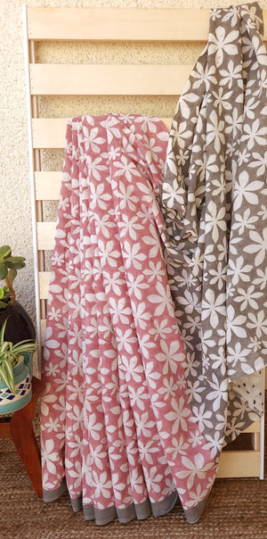 'FLOWER TALES: Rouge Pink' Hand block printed cotton