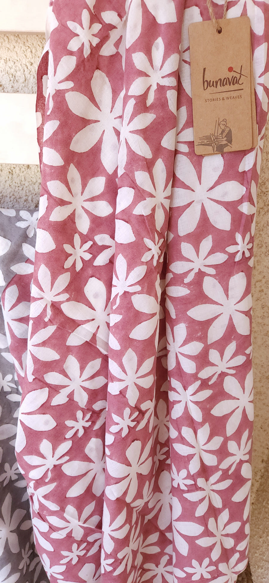 'FLOWER TALES: Grey' Hand block printed cotton