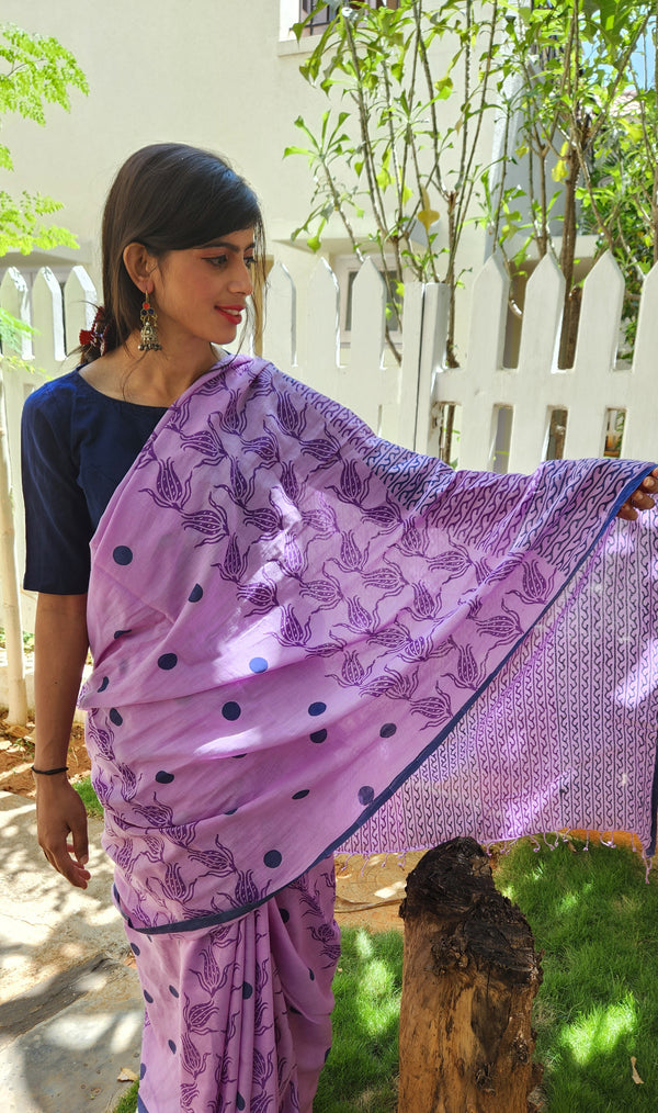 'ZAHRA: Lavender' Hand block printed cotton