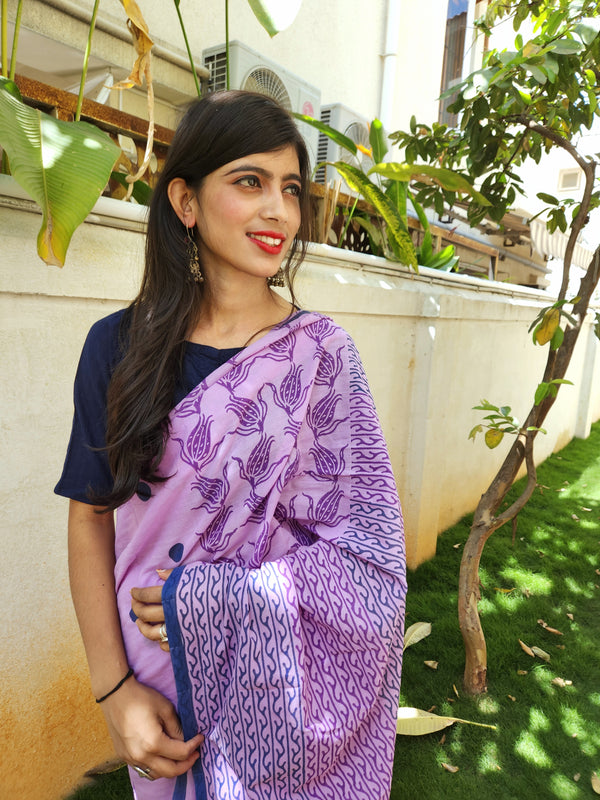 'ZAHRA: Lavender' Hand block printed cotton