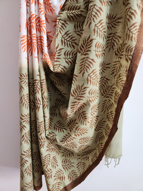 'FALLEN LEAVES: Olive' Hand block printed cotton