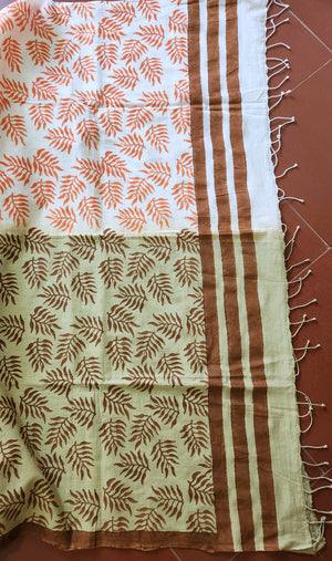 'FALLEN LEAVES: Olive' Hand block printed cotton