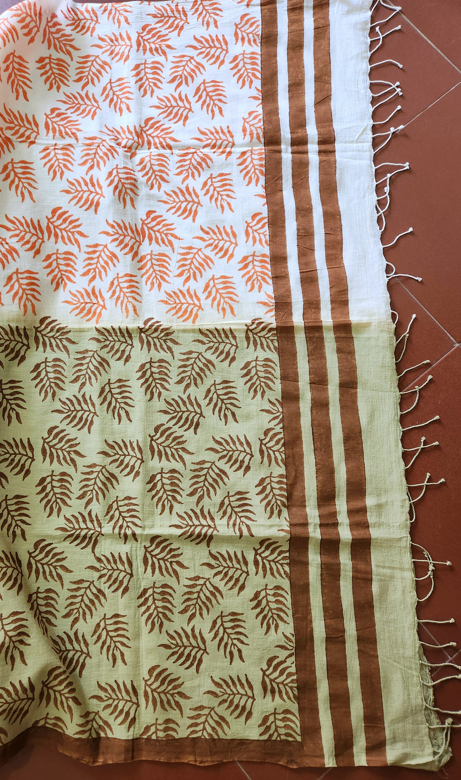 'FALLEN LEAVES: Olive' Hand block printed cotton