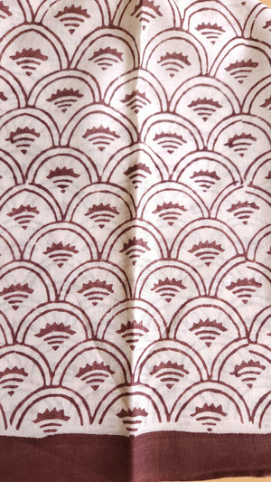 'DIMENSIONS: Green ' Hand Block Printed Cotton Saree