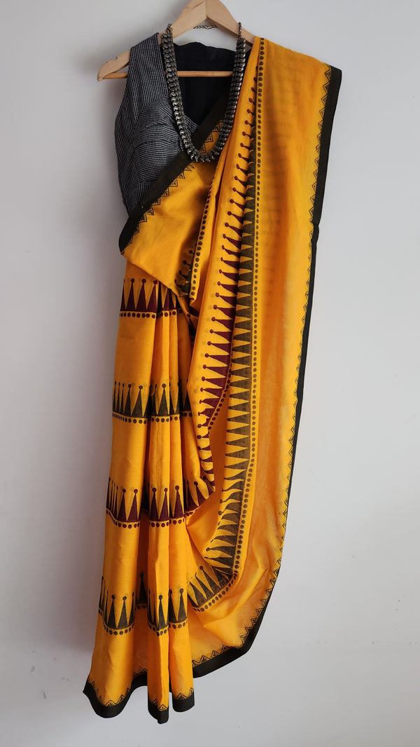 'MAHIRA: Yellow' Hand block printed Begumpuri