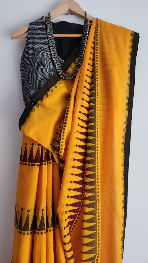 'MAHIRA: Yellow' Hand block printed Begumpuri