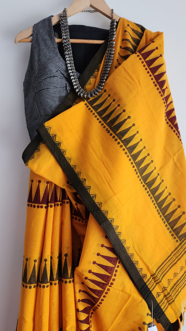 'MAHIRA: Yellow' Hand block printed Begumpuri