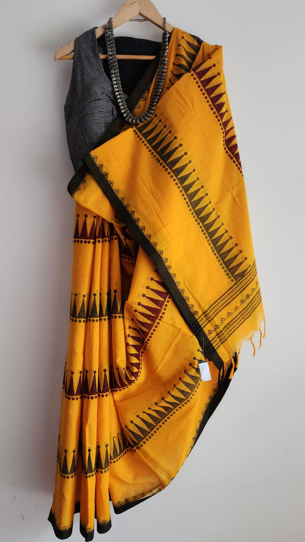 'MAHIRA: Yellow' Hand block printed Begumpuri