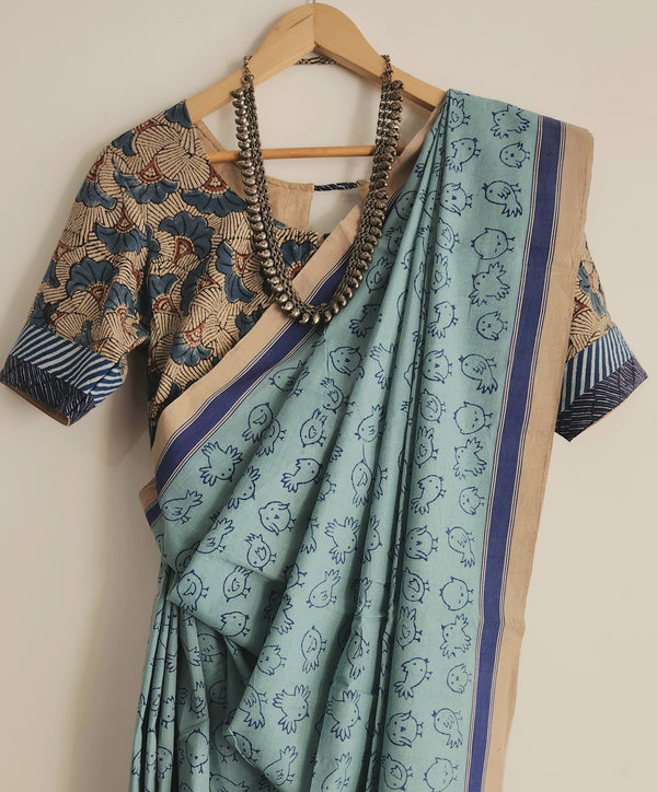 'BIRDIE BLUE' Hand block printed Begumpuri