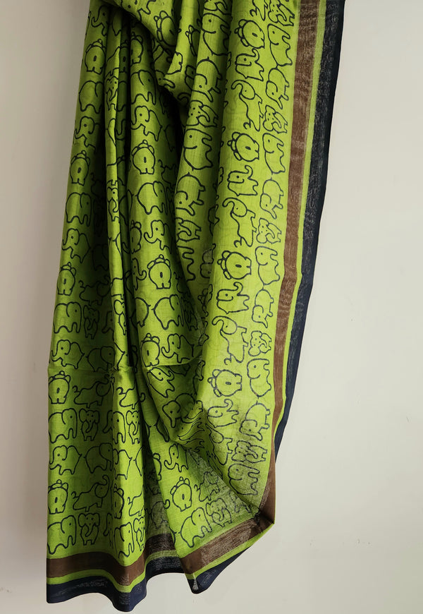 'JUNGLE JUMBO JOY' Hand block printed Dhonekhali