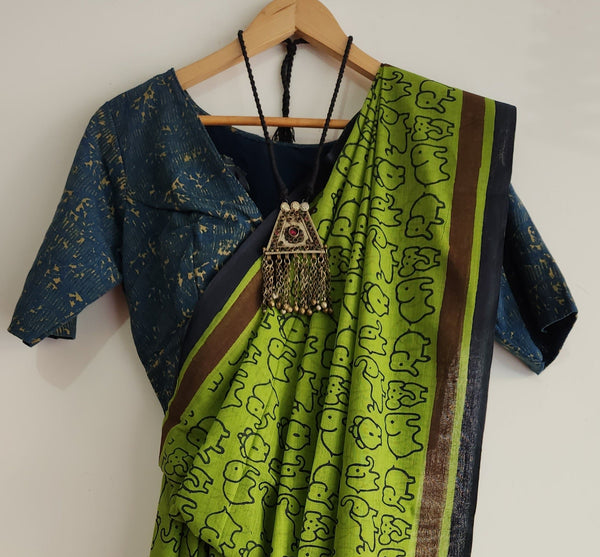 'JUNGLE JUMBO JOY' Hand block printed Dhonekhali