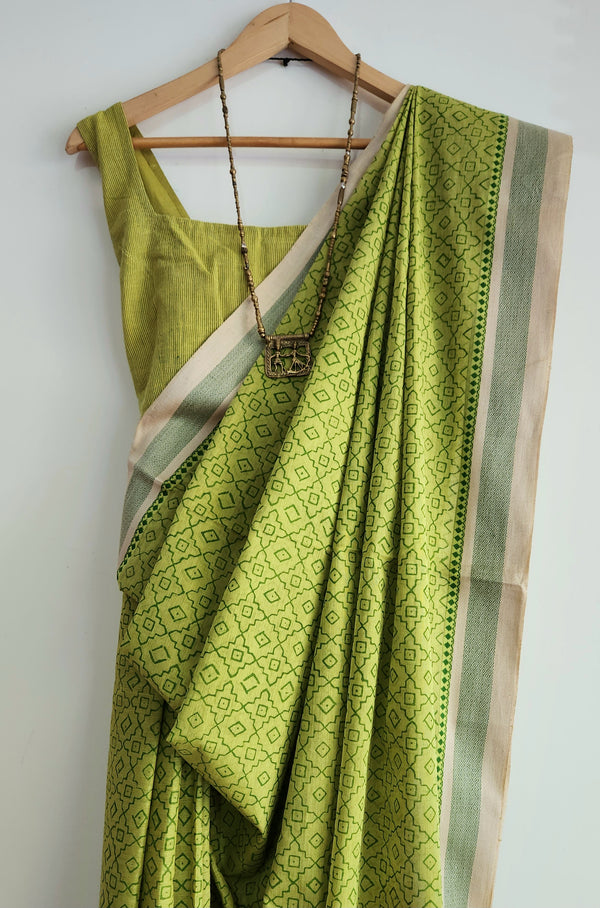 'TANAYA: Green' Hand block printed Begumpuri