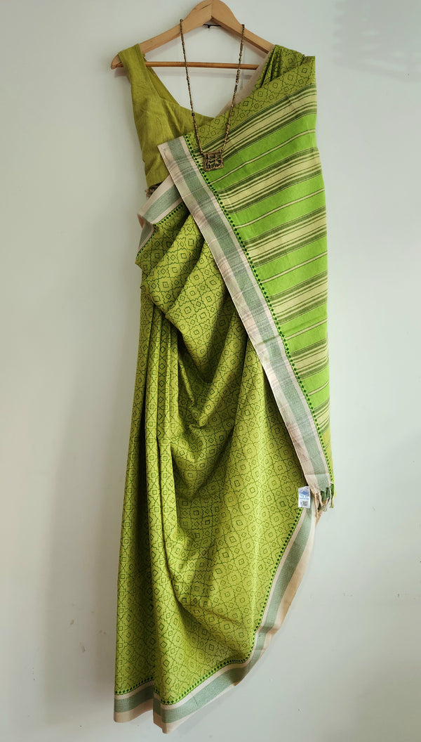 'TANAYA: Green' Hand block printed Begumpuri