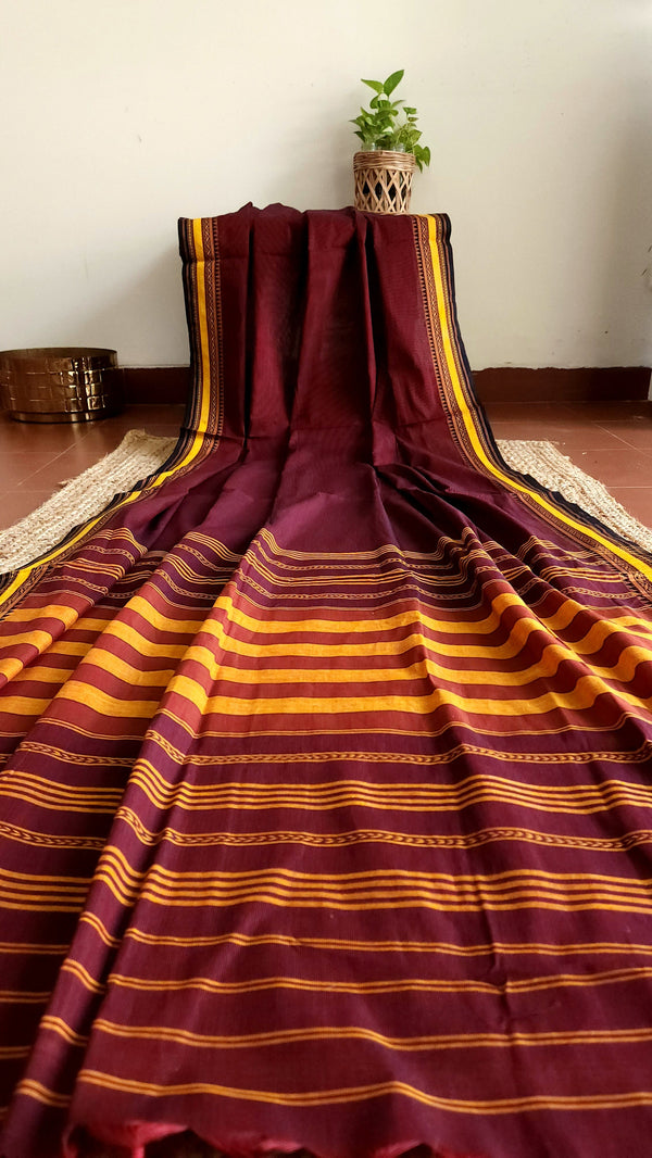 'DAMINI: Maroon' Handwoven Begumpuri Saree