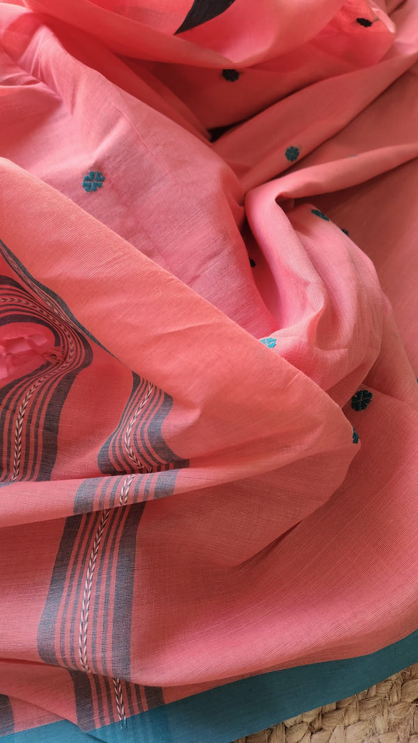 'KRITI Pink-Green' Handwoven Begumpuri Cotton Saree