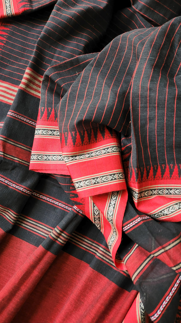 'JYOTSNA: Black-red' Handwoven Begumpuri Cotton Saree