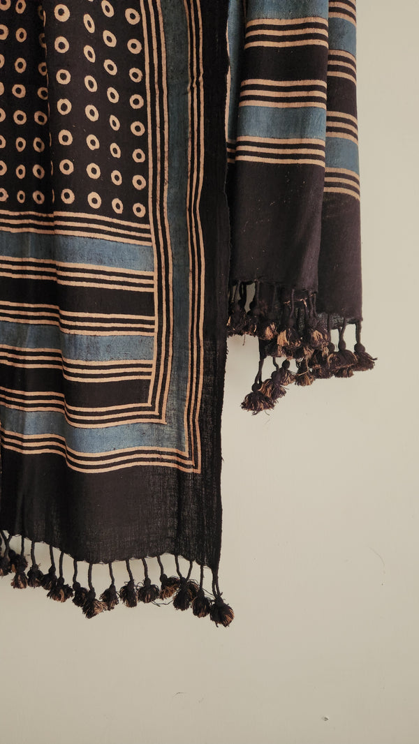 'KANHA' Kala Cotton Bhujodi Ajrakh Stole