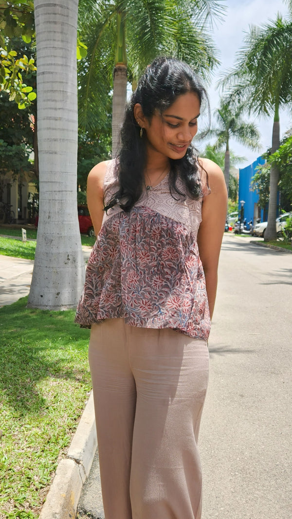 "HAMSIRI" - Kalamkari Hand-Block Printed Tunic Top