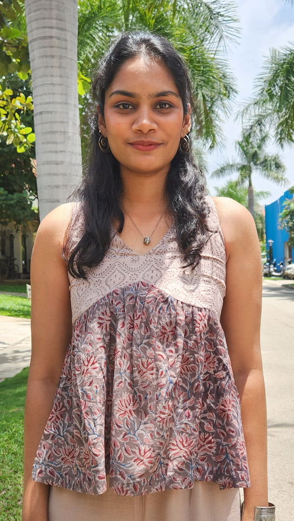 "HAMSIRI" - Kalamkari Hand-Block Printed Tunic Top