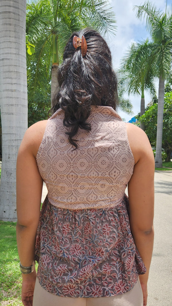 "HAMSIRI" - Kalamkari Hand-Block Printed Tunic Top