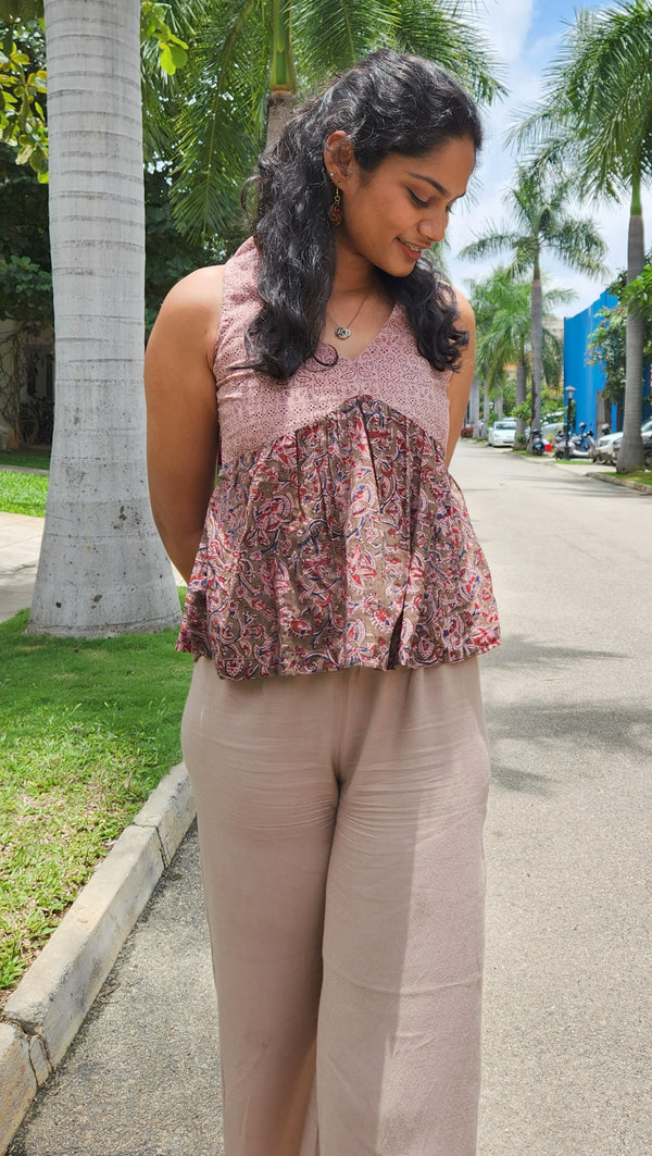 "MAYURA" - Kalamkari Hand-Block Printed Tunic Top