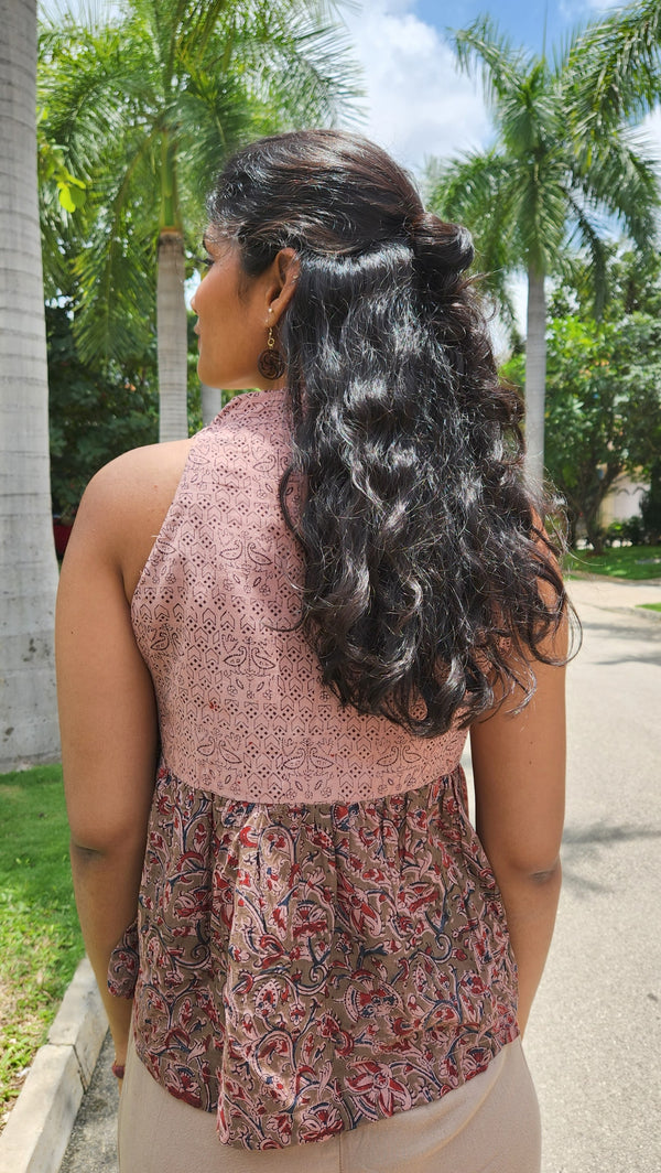 "MAYURA" - Kalamkari Hand-Block Printed Tunic Top