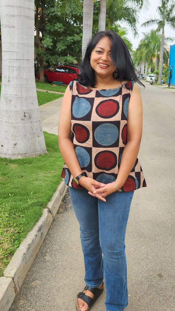 "DOTS AND SQUARES" Kala Cotton Ajrakh Top
