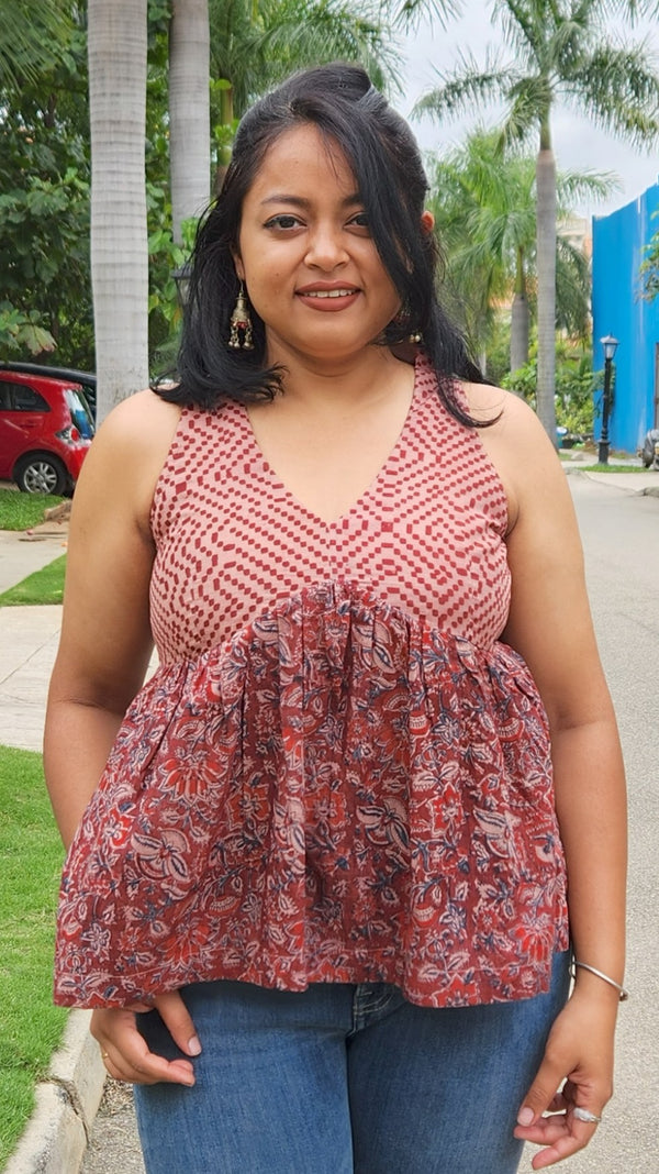 "VARNIKA" Kalamkari Hand-Block Printed Tunic Top