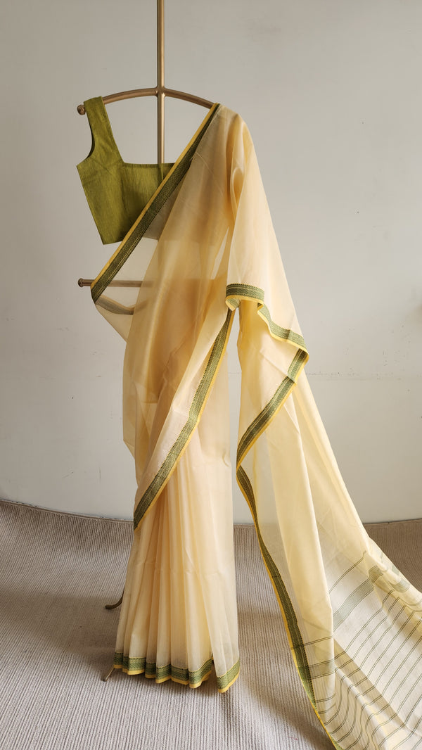 'RASIKA: yellow' Handwoven Silk-Cotton Maheshwari Saree