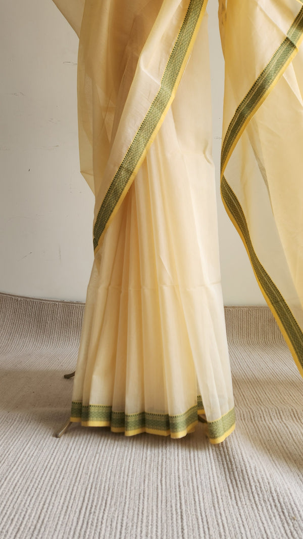 'RASIKA: yellow' Handwoven Silk-Cotton Maheshwari Saree